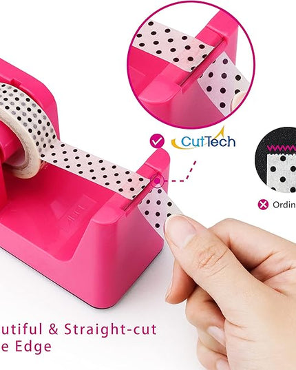 ABEL SimpleWork Desktop Tape Dispenser, Pink, 1 in Core, Non-Skid Weighted Base, Tape Cutter for Office, Home, School, and Crafts