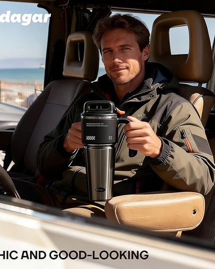 32 oz Tumbler with Handle and Straw, Vacuum Insulated Stainless Steel Travel Mug with Push-button Lid, Double Wall Coffee Cup, Fits in Cup Holder - Obsidian Black