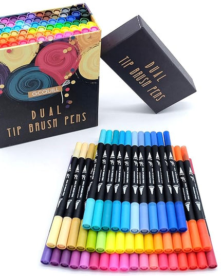GC 72 Colors Dual Tip Brush Pens Highlighter 72 Art Markers 0.4mm Fine liners & Brush Tip Watercolor Pen Set for Adult and kids Coloring Books, Calligraphy, Hand Lettering, Note Taking