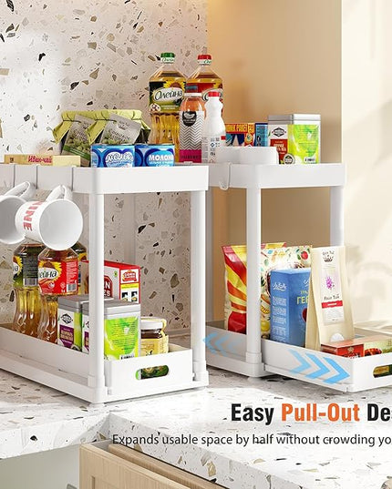 2 Pack Pull-Out Storage Organizers, Under Sink Organizer and Storage for Bathroom & Kitchen,Multi-Purpose Under Cabinet Organizers and storage Black