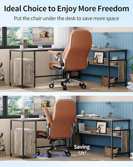 Big and Tall Office Chair with 5D Arms, 600lbs Fabric & PU Leather Heavy Duty Desk Chair, Adjustable Lumbar Support & Height, Tilt Function, High Back Ergonomic Executive Computer Chair