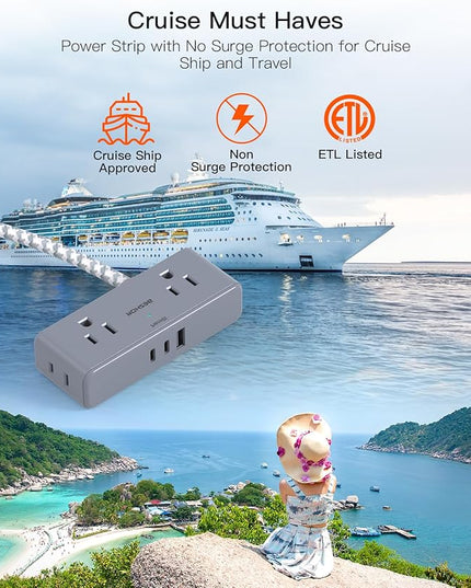 Flat Plug Power Strip 6 feet, 4 Widely Outlets with 3 USB Ports (2 USB C), 3 Side Outlet Extender with Extension Cord with Multiple Outlets for Home, Office, Dorm Room Essentials Gray