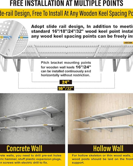 4-Pack 1.64x4ft Adjustable Garage Wall Shelving 1120lbs Load Capacity Heavy Duty Wall Mounted Storage Shelf Metal Floating Shelves for Garage(White)