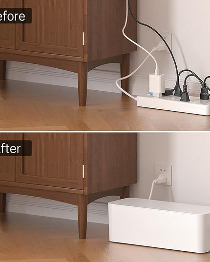 YECAYE 2 Pack Cable Management Box, Pet Friendly Cord Organizer Box for Home & Office, Child-Proof Cable and Power Strip Protector Box, Wire Hider and Cord Organizer for Desk, White