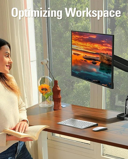 Single Monitor Mount Stand for 22-40" Computer Screens, Heavy Duty Gas Spring Monitor Arm Holds Up to 30.9 lbs, Adjustable Vesa Mount with C-Clamp & Grommet Base, Black