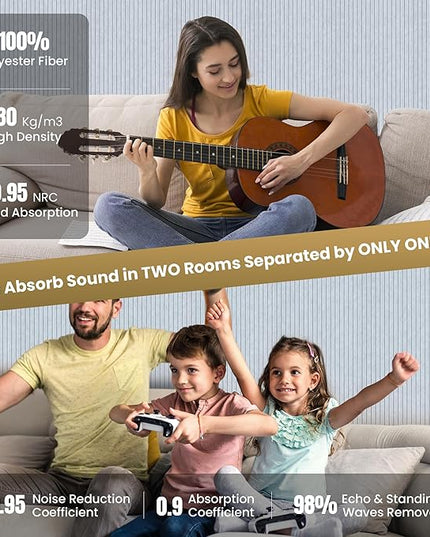 10 Pack Sound Proof Panels for Walls,48 x 24x 0.4 Inch Sound Deadening Panels,Large Acoustic Panels for Media Room, Office and Studio,Light Camel