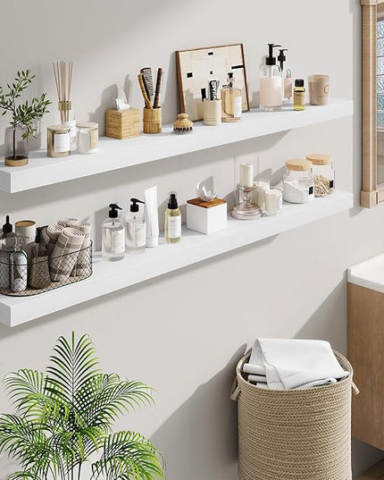 Fun Memories 55 Inch Floating Shelves Bedroom, Large Extra Floating Shelf Set of 2 with Invisible Brackets, White