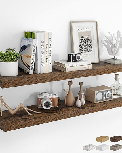 RICHFOCUS 48Inch Floating Shelves for Wall 2 Pack Shelves for Bedroom|Kitchen|Bathroom Wall Mounted Rustic Wood Floating Shelf with Invisible Brackets for Books|Storage|Decor, Rustic Brown