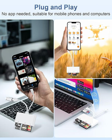 5-in-3 Multi Card Reader - USB 3.0 Memory Card Reader OTG Adapter with Multi Card Slots for USB C/Lightning/USB A Devices, Supports SD/Micro SD(TF)/CF/XD/MS Reading & Writing, Plug and Play