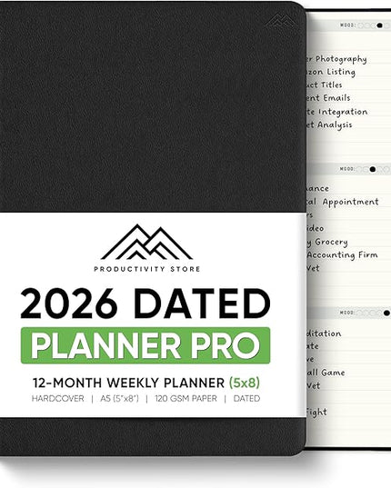 Dated, 2026 Planner, 5.8” x 8.3” - The #1 Productivity Planner to Achieve Your 2026 Goals - Planner 2026-2027 by PRODUCTIVITY STORE (A5, BLACK)