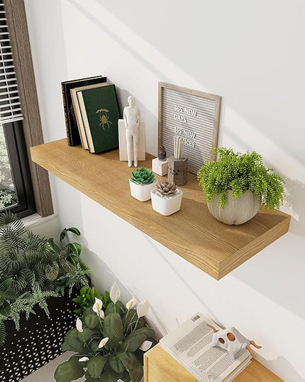 Floating Shelves 36 Inch Long, 12 Inch Deep Floating Shelves for Wall, 36 x 12 Shelves for Wall Storage & Display, 2" Thick Floating Shelf for Bathroom, Living Room, Bedroom, Oak Color, Set of 1