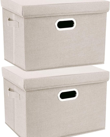TYEERS Collapsible Storage Bins With Lids, Large Fabric Storage Boxes - 2 Pack - Beige