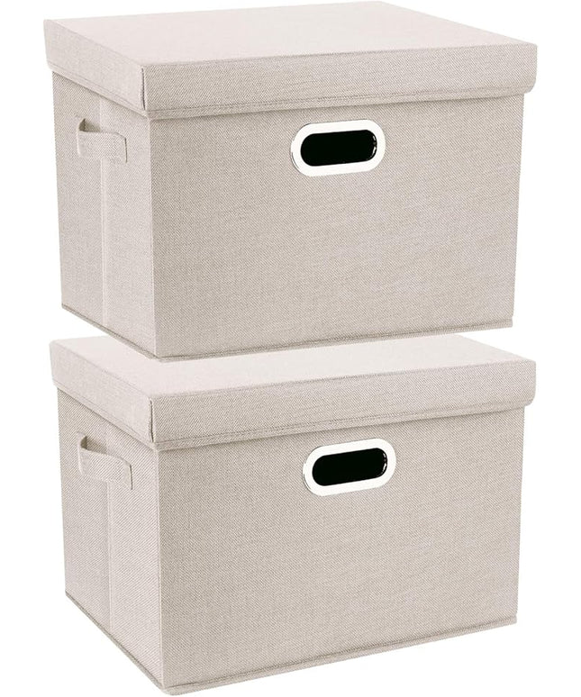 TYEERS Collapsible Storage Bins With Lids, Large Fabric Storage Boxes - 2 Pack - Beige
