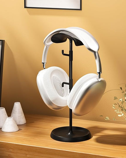 Headphone Stand for Desk, Headphone Holder with Cable Organizer Storage Tray Compatible for AirPods Max, Pro, Beats, Gaming Headset Stand. 【No Tools Required】 ME-2 (Black)