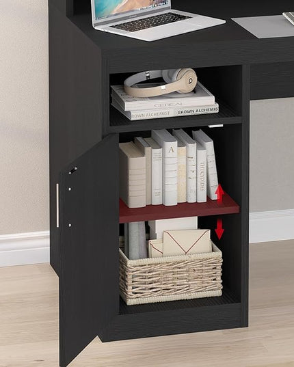 Computer Desk with 3 Drawer & Storage Shelves, Home Office Desk with File Drawer & Cabinet, Writing Study Table with Long Monitor Stand & Printer Shelf, Executive Desk, Black