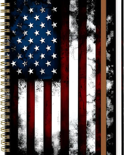 Spiral Journal Notebook for Women, Hardcover A5 College Ruled Notebook, 60 Sheet, Thick Paper, Cute Lined Journal for School, Office & Work, 6 x 8.4 in(Vintage American Flag)