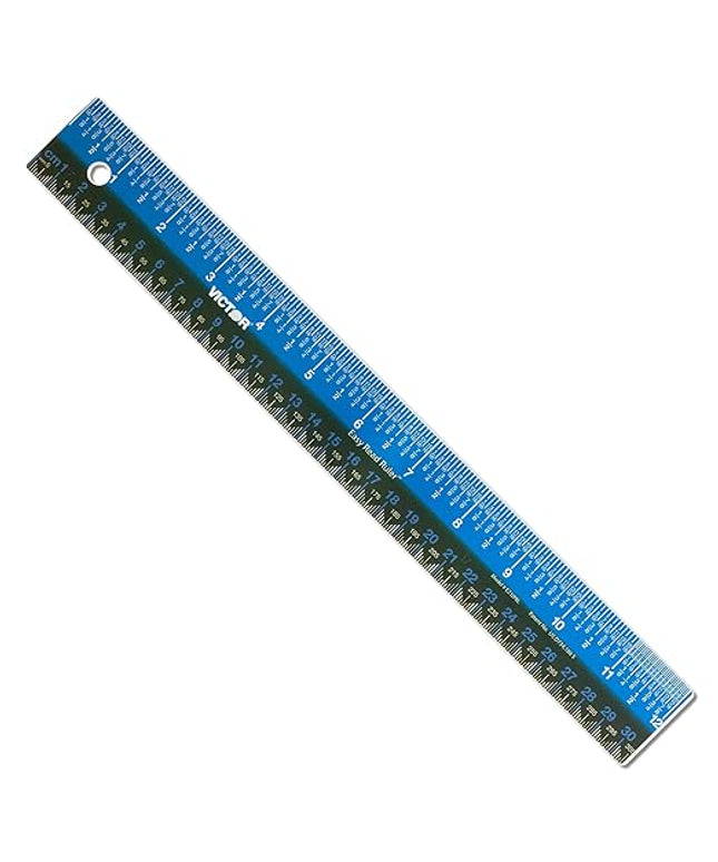 Victor EZ12PBL Plastic Dual Color 12 Inch Easy Read Ruler with Inches, Centimeters and Millimeters Measurements, Blue/Black