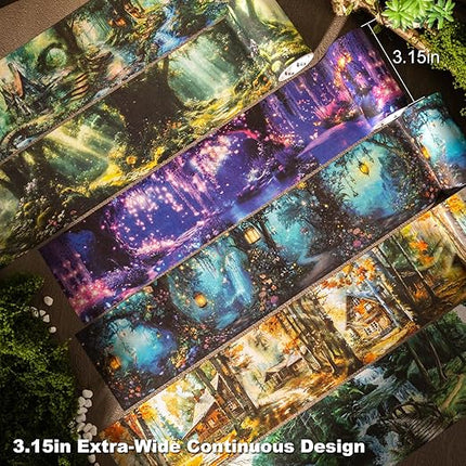 AuriicLeaf Forest-Themed Seamless Washi Tape Scrapbook Kit – 6 Rolls with Cottage, Waterfall & Fairy Forest Designs for Journaling, DIY Crafts, Gift Wrapping, Card Making and Decoration