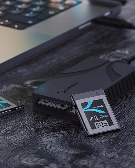 SABRENT USB4 CFexpress Type B Card Reader – 40Gbps Transfer Speed, Aluminum Alloy Body, Detachable USB-C Cable, Silicone Sleeve, OTG Support – Compatible with Cameras, Laptops, and Cages (CR-U4XB)