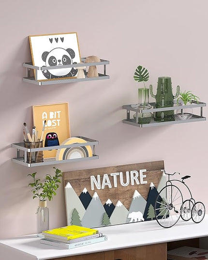 PUSDON Metal Wall Hanging Basket 2 Packs DIY Suitable for Multiple Scenes - Middle Silver Grey Guardrail