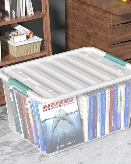 4 Pack 85 Quart Latching Storage Box Bin, Large Storage Box with Wheels, Clear