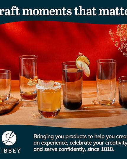 Libbey Drinking Glasses Polaris Tumbler and Rocks Set of 16, Clear, Sturdy Drinkware Glasses Set, Kitchen Glassware for Cocktails, Soda, and More