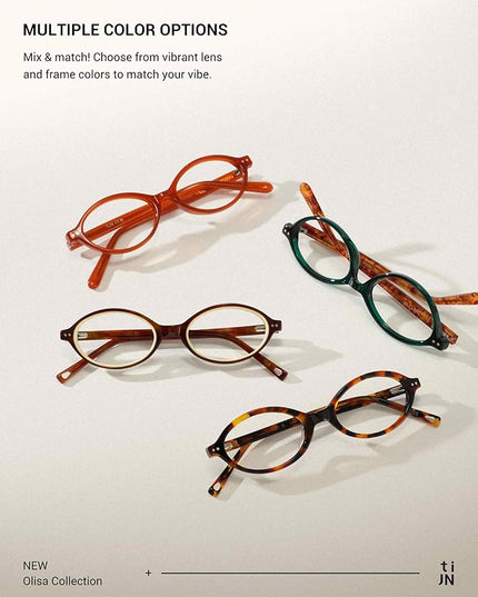 TIJN Olisa Blue Light Blocking Glasses for Women Men,Oval Glasses Frame Bluelight Glasses for Gaming/Computer/Screen