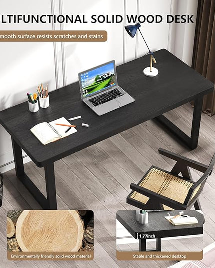 78.74in Large Modern Solid Wood Computer Desk - Sturdy Metal Base | Stylish Durable Black Office/Study/Writing Desk, Multiple Sizes for Home Office & Dual Monitor Workspace