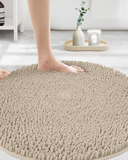 MAYSHINE Round Area Rug Set for Bathroom | Soft Plush Chenille Bath Mat, Water Absorbent Non-Slip Bathroom Rug | Washable Shag Carpet for Shower, Bedroom, or Home Décor | 48"x48" (Round) | Beige
