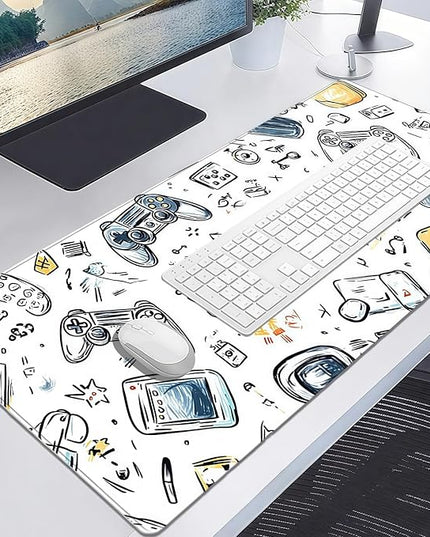 Large Mouse Pad for Desk, XXL Non-Slip Long Extended Gaming Mouse Mat Protector with Waterproof Rubber Base Stitched Edges for Office, Computer, Keyboard, Laptop and Home (Doodle Painting)