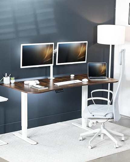 VIVO Electric 63 x 32 in Dual Motor Rustic Standing Desk, Memory Height Adjustment, 2B Series, Vintage Brown Top White Frame, DESK-KIT-2W1N