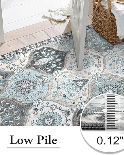 Lahome Moroccan Trellis Washable Rugs 9x12, Soft 9x12 Area Rug for Living Room Bedroom, Ultra-Thin Non-Slip Non Shedding Distressed Throw Large Carpet for Dining Room Office, Blue