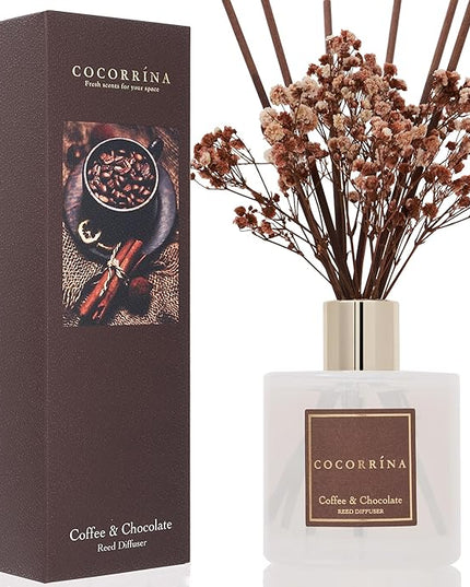 Cocorrína Reed Diffuser Sets - Coffee & Chocolate Scented Diffuser with Sticks Home Fragrance Reed Diffuser for Bathroom Shelf Decor