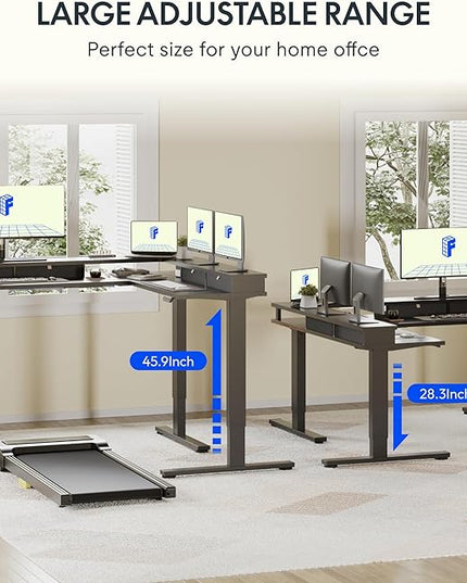 FLEXISPOT 63" L Shaped Standing Desk Electric Corner Table with Monitor Shelf, 4 Storage Drawers, Adjustable Computer Workstation for Home, Office, Game, Studio, Black Top + Black Frame