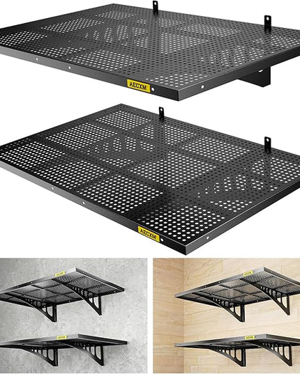 2-Pack 2x3ft Adjustable Garage Wall Shelving 560lbs Load Capacity Heavy Duty Wall Mounted Storage Shelf Metal Floating Shelves for Garage(Black)