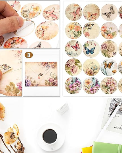 160 Pcs Stationery Paper Envelopes Set Includes 50 Lined Writing Paper & 50 Envelopes with 60 Colorful Round Dot Stickers, Cute Vintage Floral Letter Writing and Stationery Paper Envelopes(10Style)