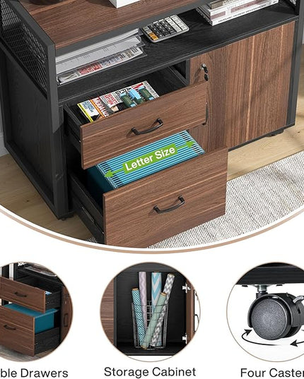 Tribesigns Office Desk with Drawers Sets, 63 inches L Shaped Computer Desk with Mobile File Cabinet,Big Executive Desk for Home Office Furniture Sets (Dark Brown, 63-inch)