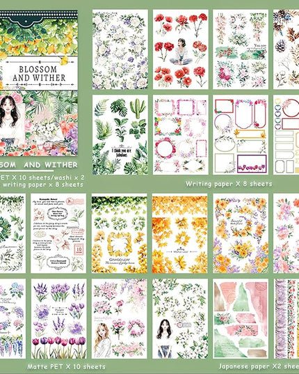 Snycler Sticker Book - 20 Sheets Vintage PET Stickers for Scrapbooking, Junk Journaling, Ephemera, and Decorative Crafts-Blossom and Winter