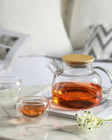 CnGlass Glass Teapot Stovetop Safe,30.4oz Clear Tea pot with Removable Filter Spout,Loose Leaf and Blooming Tea Maker