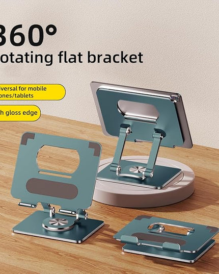 iPad Holder Stand, Tablet Holder with Thickened 360° Rotating Base Dual Rod Adjustable Aluminum Stand for All 4-12.9’’ iPad Surface Samsung Phone Tablet Kindle E-Reader and More, Space Gray