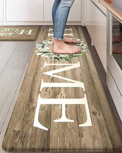 KIMODE Kitchen Mats Cushioned Anti Fatigue, Farmhouse Kitchen Rugs, Kitchen mats for Floor 2 Piece, Comfort Padded Kitchen Floor Mats for Sink, Laundry, Office, Desk Khaki 17"x59"+17"x29"