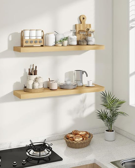 Dreamland 36 Inches Floating Shelves for Wall, 8" Deep Long Floating Shelves Set of 2, Large Display & Storage Shelf, Wall Shelf for Bathroom Bedroom Living Room Kitchen Office, Oak