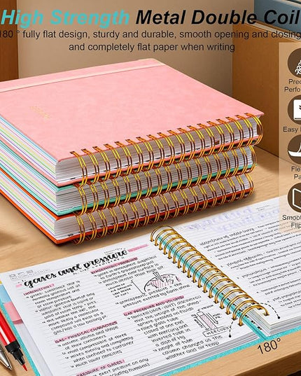 Hardcover Spiral Notebook 8.5"x11" Journal Notebook with Tabs and Removable Dividers 300 Pages 5 Subject Notebook College Ruled, Faux Leather Spiral Bound Notebook for Women School Work(Blue)