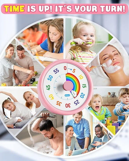 HIPPIH Visual Timer for Kids, 60 Minute Countdown Timers for Classroom Kitchen Office, Rainbow Disk Desk Timer Clock with Silent Operation, Pomodoro Timer Time Management Tools for Toddler ADHD Pink