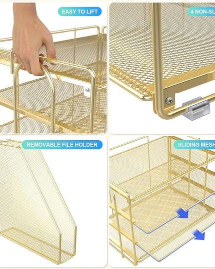 gianotter 4-Tier Paper Organizer With Magazine Holder, Desk Organizers and Accessories, Desk Accessories & Workspace Organizers, File Organizer for Office Supplies Storag (Gold, 4-Tier)