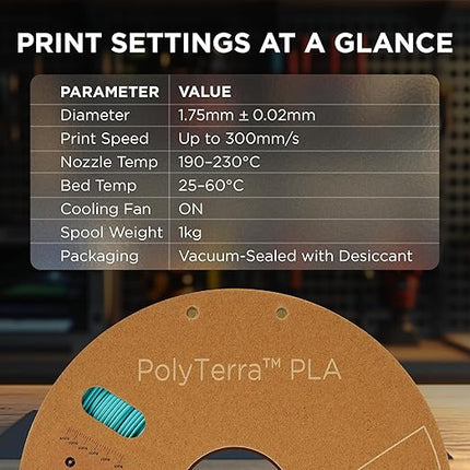 Polymaker Matte PLA Filament Arctic Teal 1.75mm 1kg 3D Printing Filament, PolyTerra 3D Printer PLA Filament