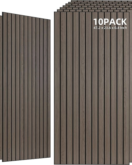 TO-TH Wood-Look Acoustic Wall Panels, 10 Pack 47.2” x 23.6” Sound Panels, Decorative Wood Panels for Wall Sound Dampening Panels for Home, Office, Basement, Walnut with Mitered Edges
