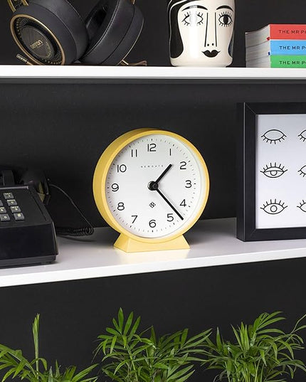 NEWGATE® M Mantel Echo Desk Clock | Modern Round Design | Yellow | Easy to Read Numbers | Contemporary Style for Desk, Table, Shelf or Bedside