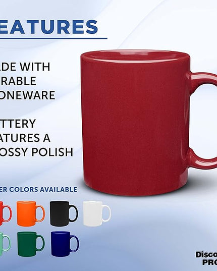 DISCOUNT PROMOS Ceramic Coffee Mugs 11 oz. Set of 10, Bulk Pack - Coffee cup set, Iced coffee cup, Gaming mug - Red