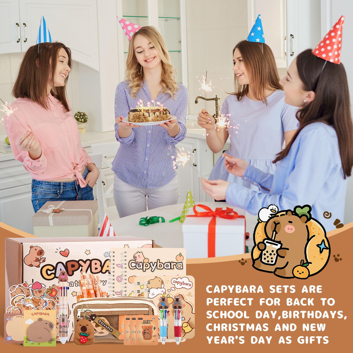 Ulema 80pcs Cute Capybara Stationery Set Birthday Capybara Gifts for Boys Girls Back to School and Classroom Rewards Kawaii School Supplies with Capibara Stuff.